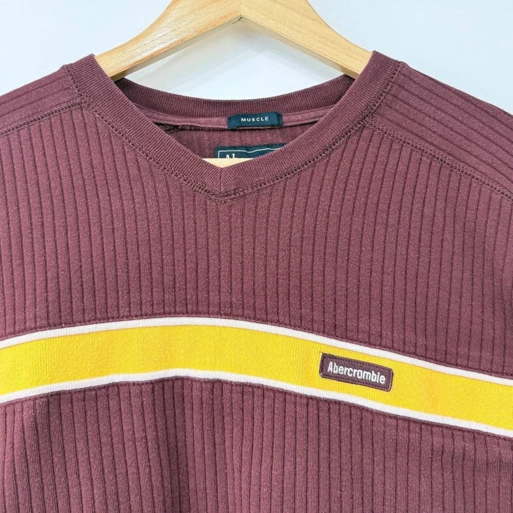 Abercrombie & Fitch Y2K Mens Long Sleeve Ribbed Knit Muscle Shirt Size M Stripe‎